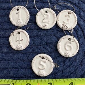Ceramic  White Numbered Wine Glass Charms Set